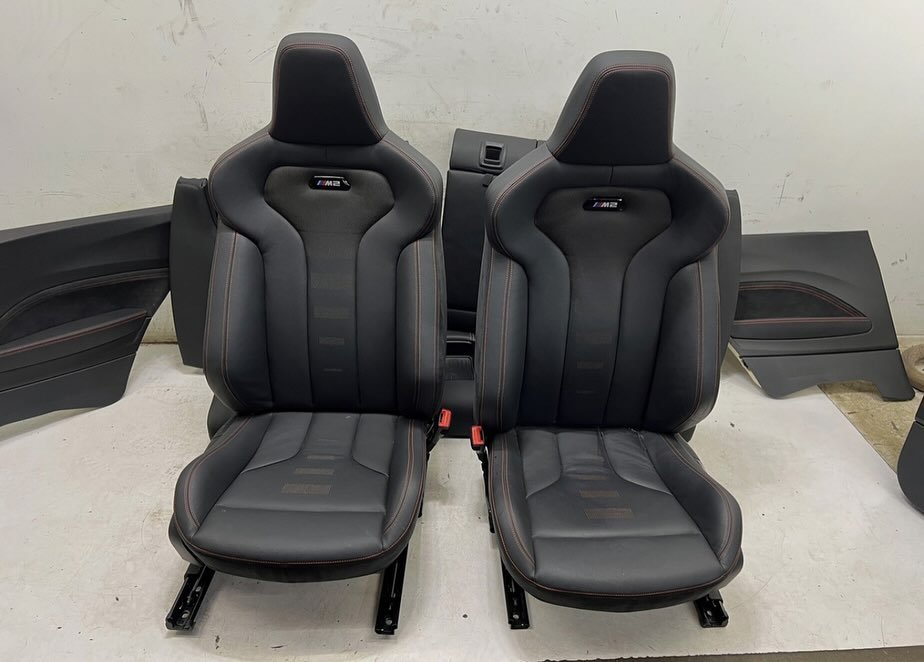 OEM BMW F87 M2 Competition Black M Sport Leather Interior Seats Door Panel F22 Red Stiching Set - Image 3